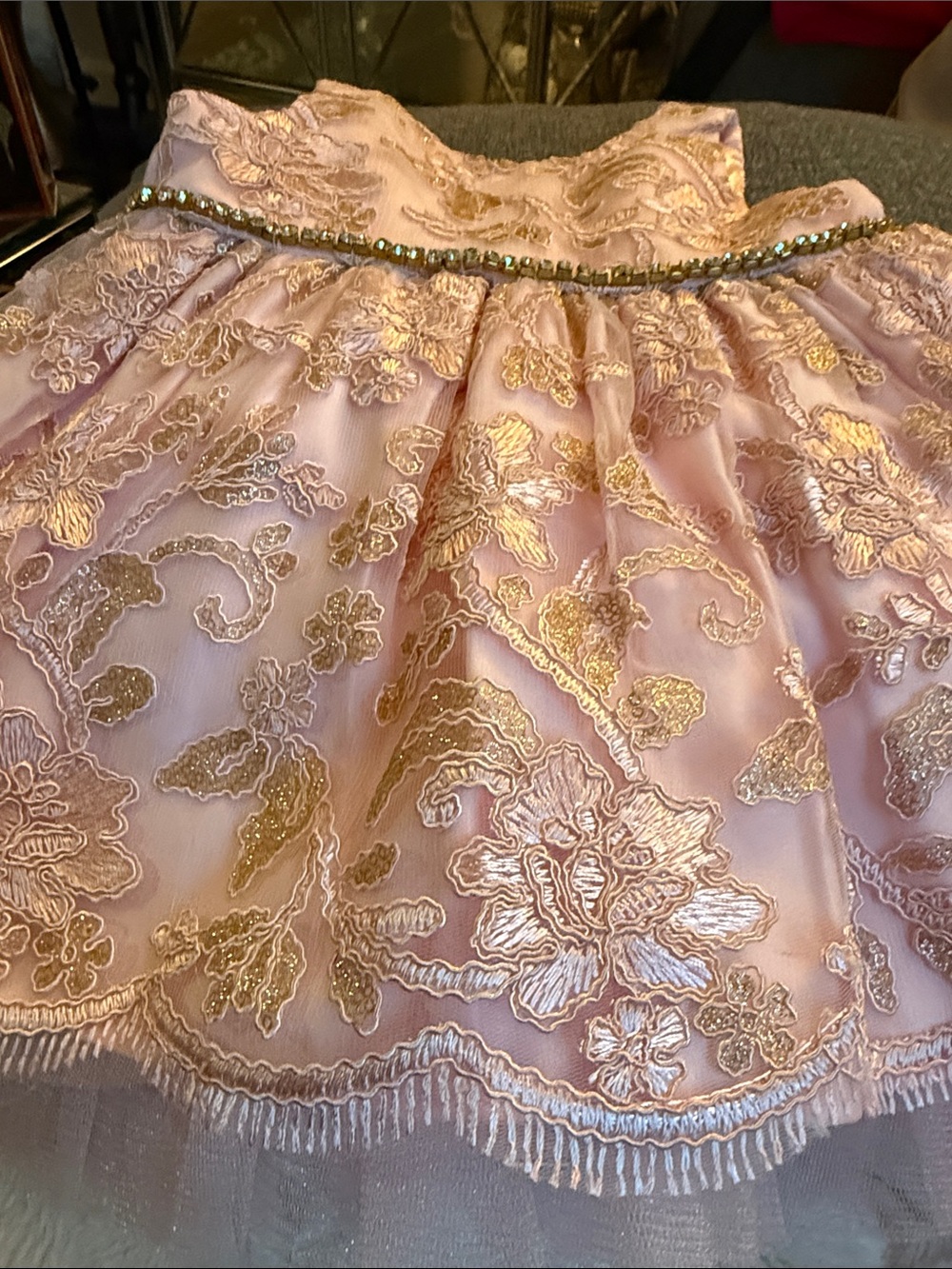 Girls' Pink and Gold Embroidered Party Dress